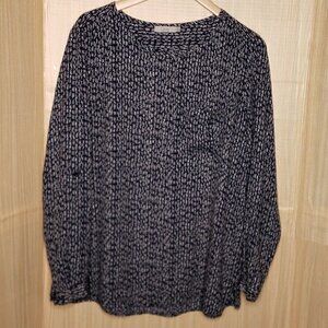 Dalia Women's Blue Geometric Print Long  Sleeve Roll Tab Blouse XL